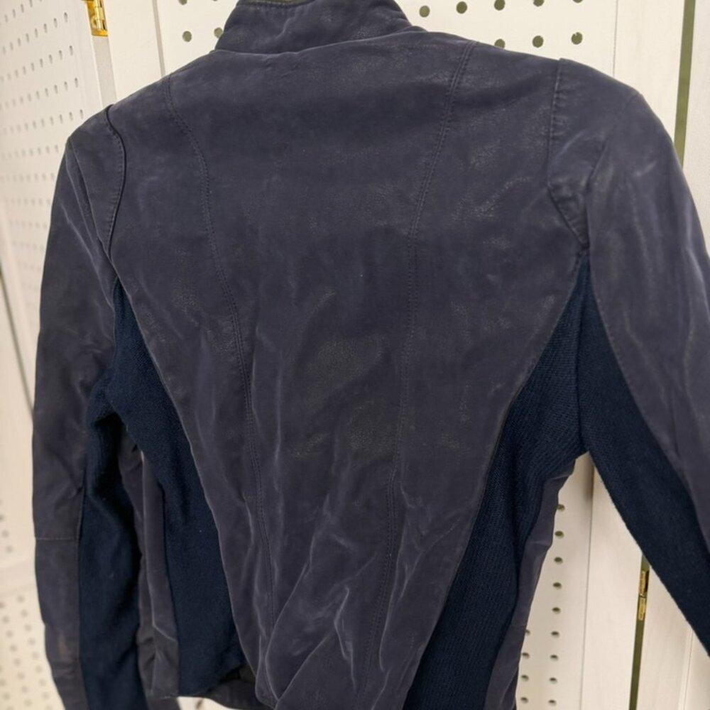 Free People Vegan Suede Moto Jacket Womens Size 6 Navy Bikercore Street Style FP - Picture 5 of 11